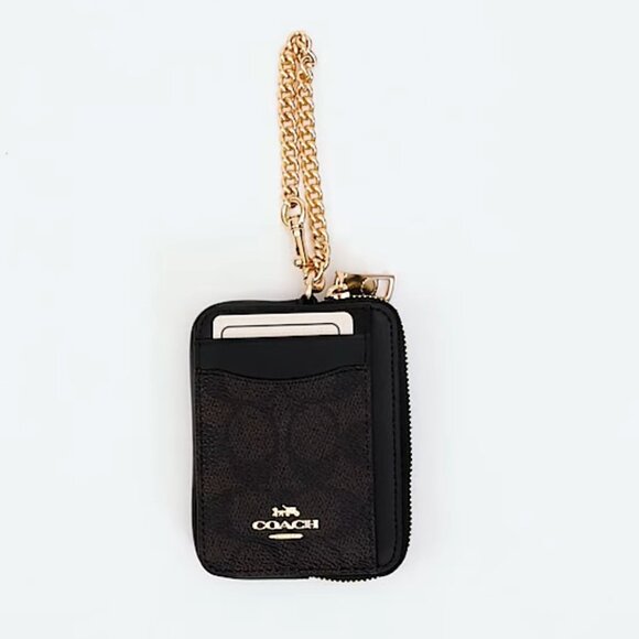 Coach Handbags - Coach Zip Card Case in Signature Canvas COLOR: signature canvas/Gold/Walnut/Bla
